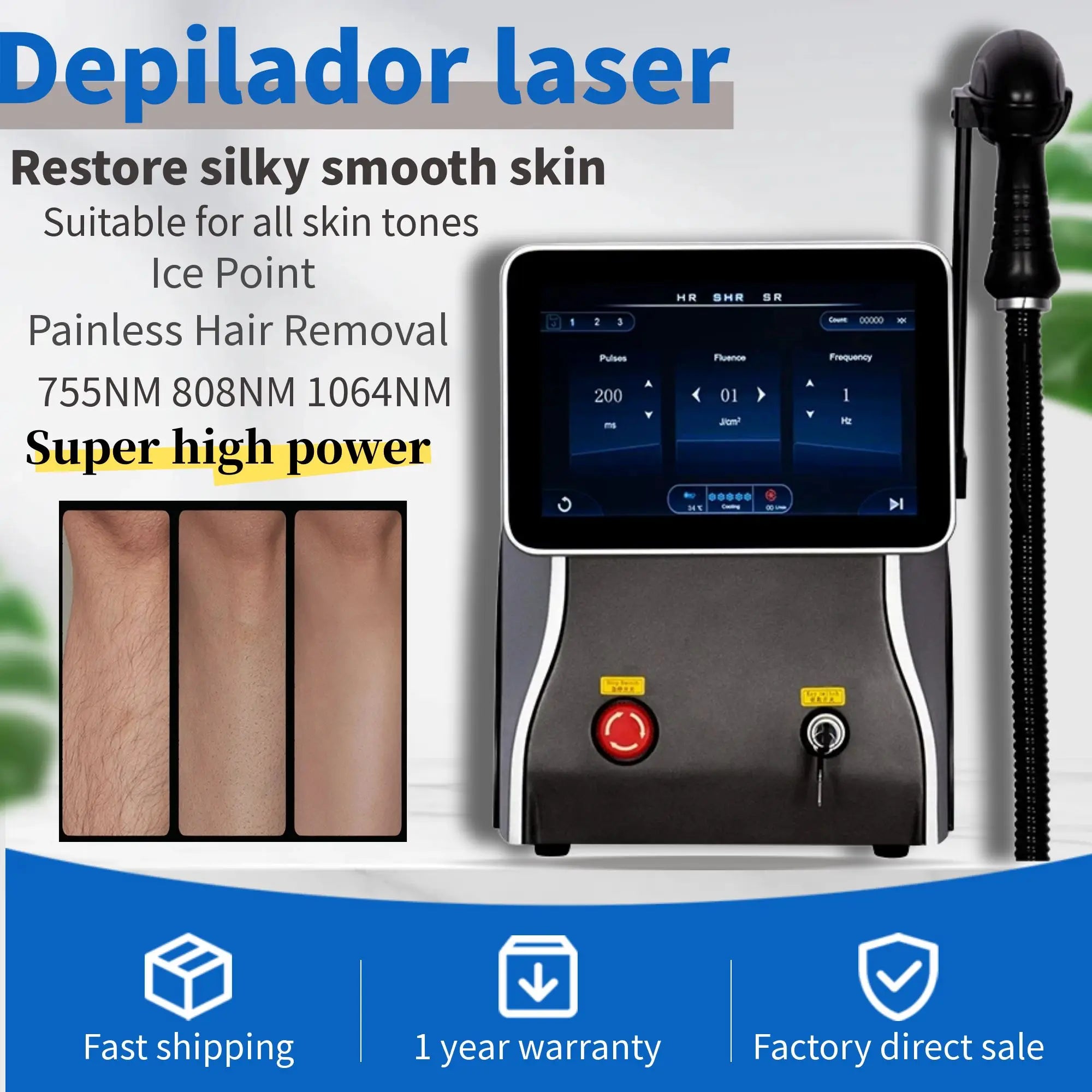 808nm Diode Laser Hair Removal Device Uses Advanced Laser Technology to Accurately Remove Hair Permanent and painless, 3 wavelength