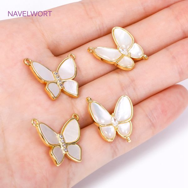 Trendy 2 Tyles Inlaid Shell Pendants 18K Gold Plated Butterfly Charms Pendants Connector DIY Necklace Jewellery Making Supplies