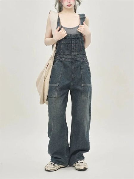 Womens Casual Blue Overalls Fashion Wide Leg Suspender Jumpsuits Pants Female Streetwear Rompers Straight Denim Trouser 250122