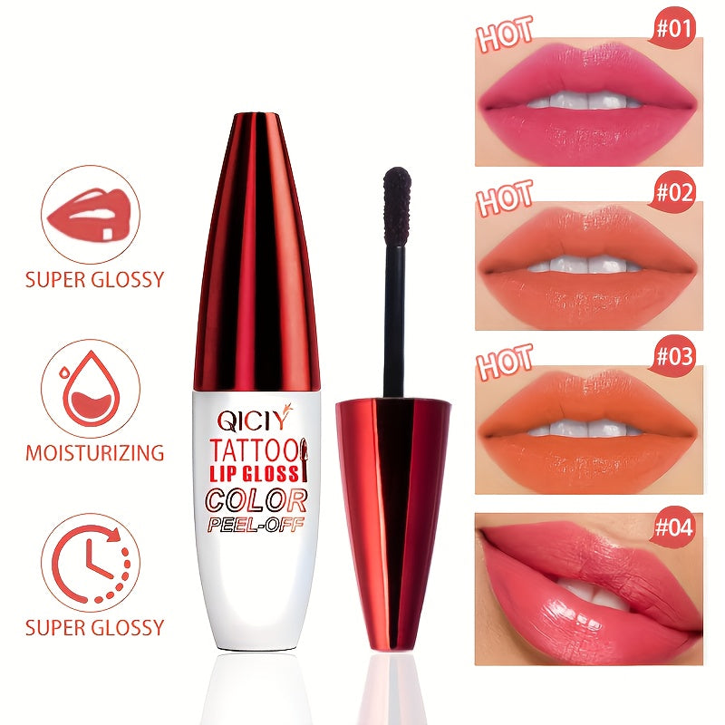 TEMU 4pcs Set Of Tattoo Lip Glosses, 10g - Long-lasting Moisturizing Liquid Lipstick, Waterproof, Non-sticky Cup, Glossy, Nourishing Tear-off