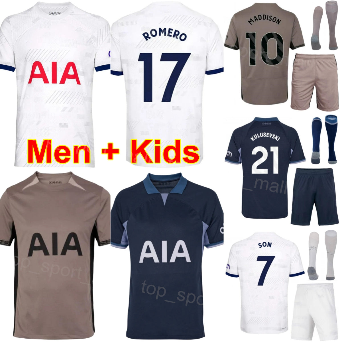 23-24 Club Men Kids 7 SON Soccer Jersey Set 21 KULUSEVSKI 10 MADDISON 17 ROMERO 38 UDOGIE 9 RICHARLISON SARR VAN DE VEN VICARIO LLORIS HOJBJERG Foot