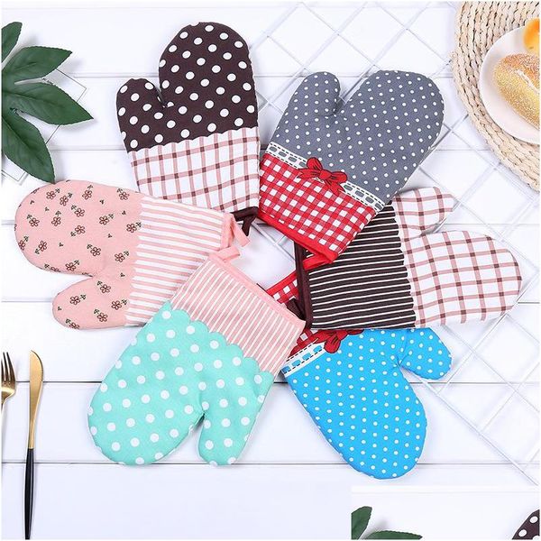Oven Mitts 1Pc 30X17Cm Oven Mitts Cotton Glove Striped Floral Antiscalding Baking Microwave Insation Bbq Bakeware Kitchen To Dhgarden Dhaqf