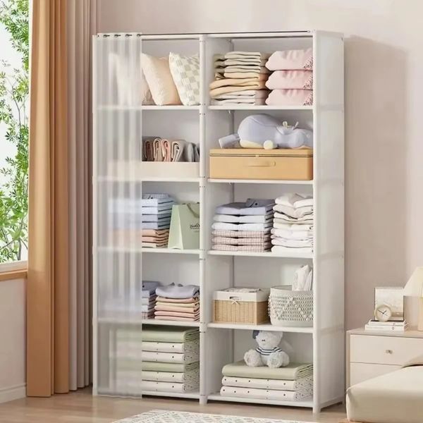 Dustproof wardrobe storage cabinet multilayer rack multifunctional with curtains portable clothing organizer 240830