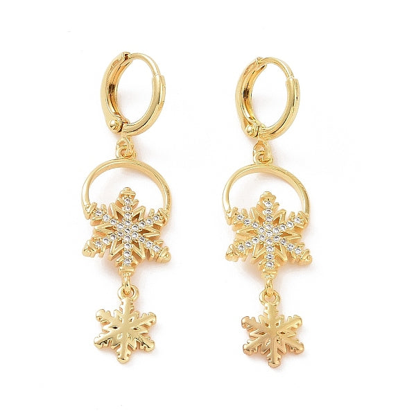 Boucles d'oreilles créoles pendantes flocon de neige en zircone cubique transparente