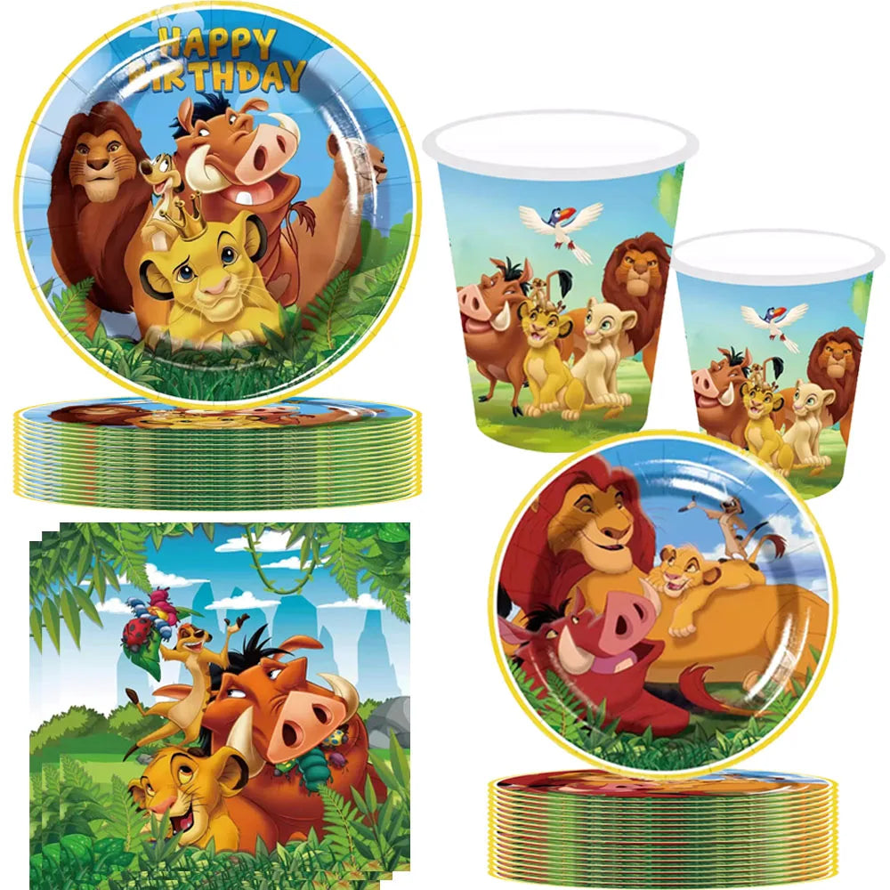 New Lion King Simba Birthday Party Decorations Included Balloon Banner Tablecloth Paper Cups and Plates for Kid Baby Shower