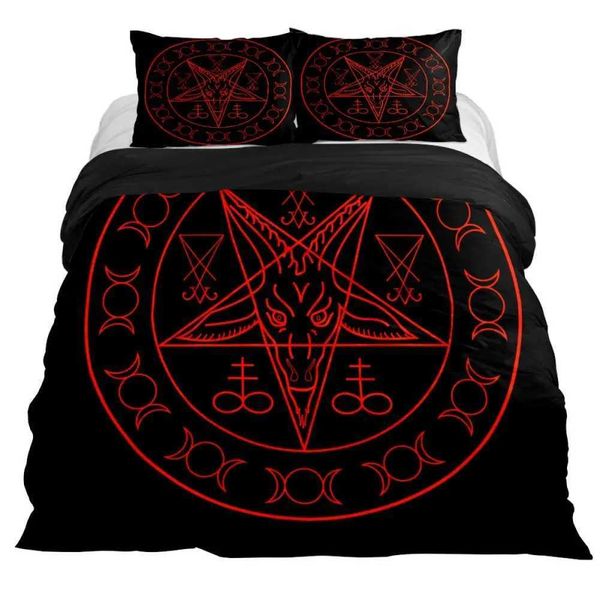 Lucifer Morningstar Satanic Duvet Cover Set Satanic Bedding Set Full Size Queen Sizegothic Skull Bedspreads Comforter Cover Set Y240730