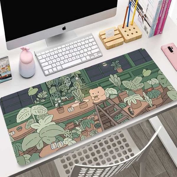 Mouse Pads Wrist Rests Cute Cat Large Gaming Keyboard Mouse Pad XL Green Plant Computer Gamer Tablet Mause pad Long Mousepad XXL 900x400 Pla