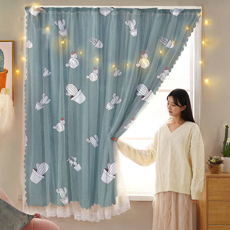 YL-35563 Velcro curtain bedroom bay window no need to punch installation simple self-adhesive blackout curtain finished product
