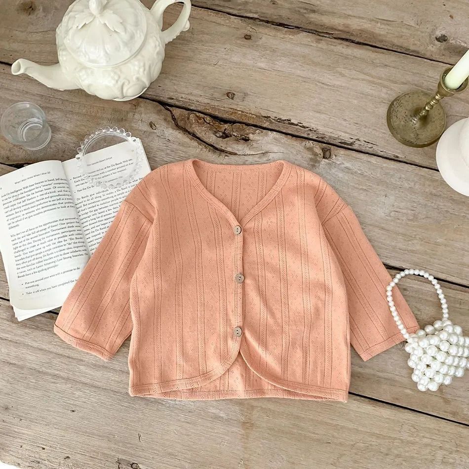 K539 Kids Clothes Toddler Summer Jacket Infant Korean Casual Tops Boys Girls Lightweight Long Sleeve Outerwear Solid Color Cardigan