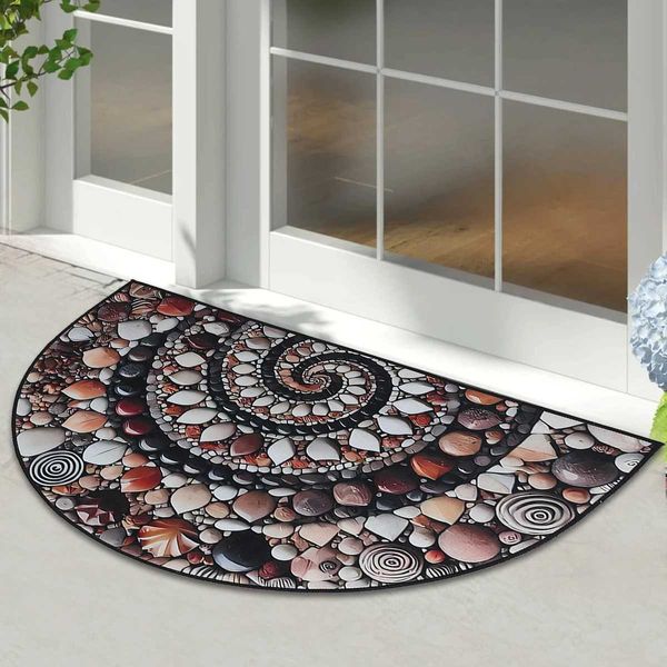 Semi-circar Crystal Velvet Pebble Stereoscopic Living Ro Carpet Visual Corridor Mat Hotel Bedro Stone Floor Door Mat Z250211