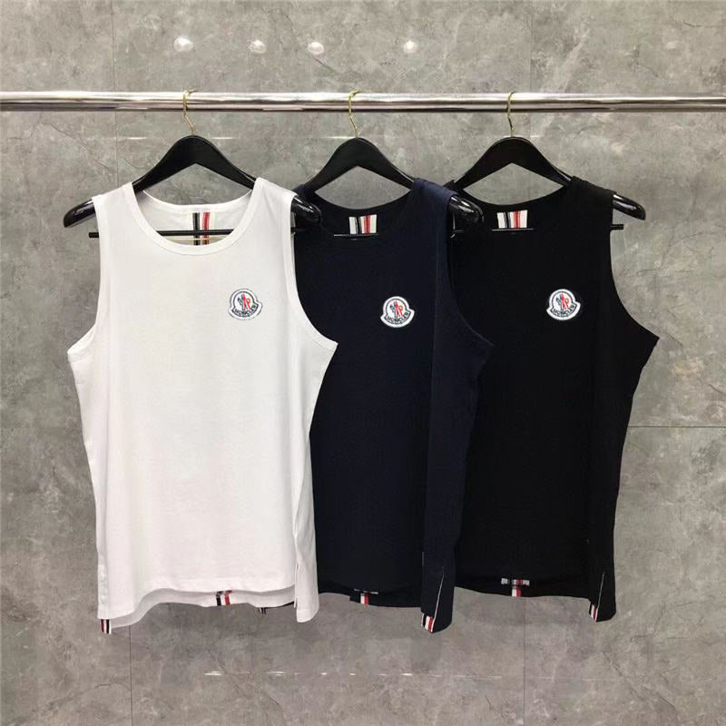 MONCLER Man T Shirt Sleeveless Designer Vest Breathable Mens Shirts Tank Striped Back Cotton Vests Asian Size M-5XL