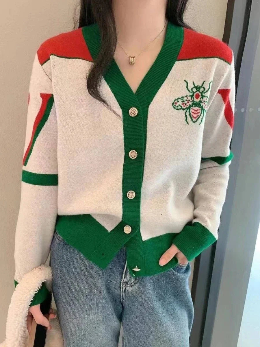 Brand Design Long Sleeves Vneck Cardigan Sweater For Women Knitwears Outfits Tops Coat Y2k Vintage Outerwears Clothing 250723