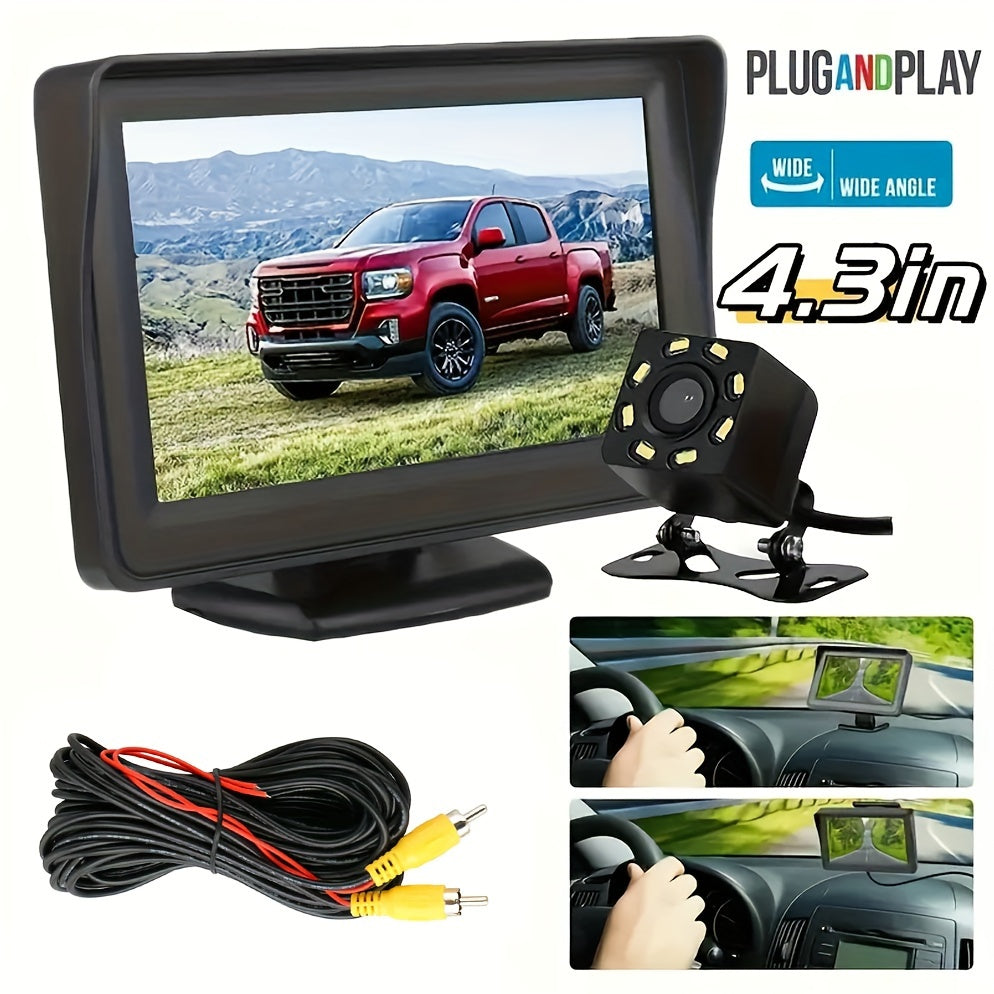 TEMU Backup Camera Car Rearview Mirror Hd Parking System Night .3 Inch Monitor 8 Led Light Hd Reversing With For And Reverse Driving - Perfect For