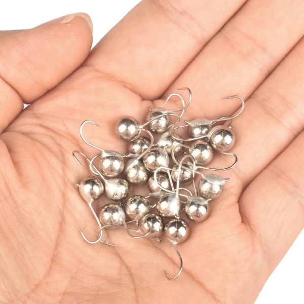 Elite TG 25-50pcs Ball Ice Jig 2.5mm-3mm-4mm-5mm-6mm-7mm-8mm Swing Jig Head Deep Water Soft Lure Tungsten Ice Pike Fishing Hook