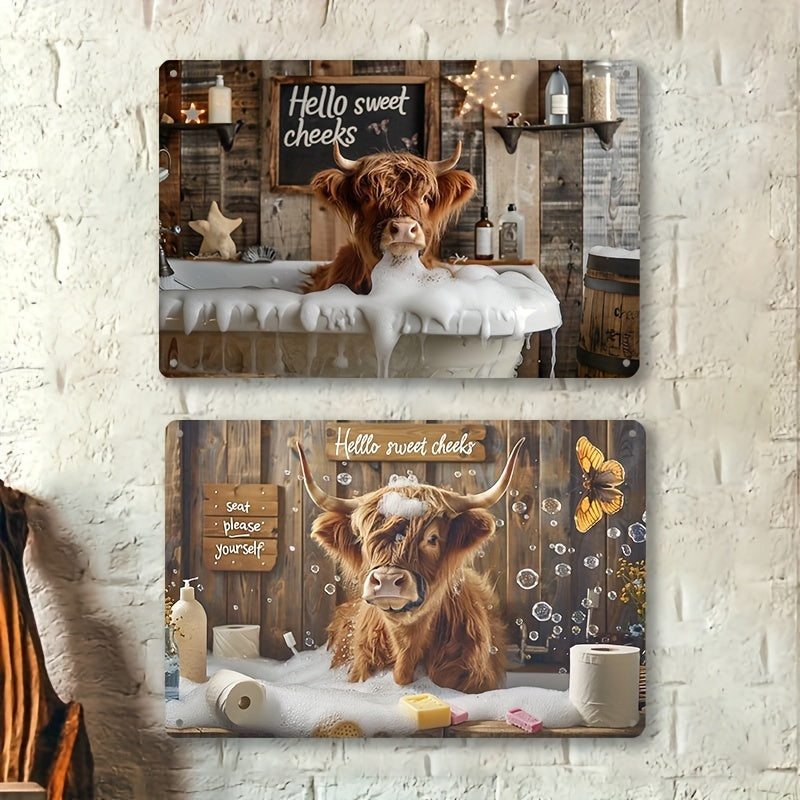 TEMU 1 Random Vintage Bathroom Highland Cow Metal Sign Wall Art Tin Painting, Coffee Shop Decor, 7.8x11.8 Inches, Room Decoration