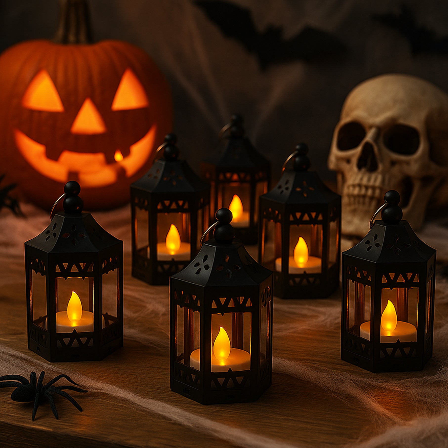TEMU Halloween 6pc Mini Small Flickering Led Tea Light Candle – Battery-operated Decorative Lantern Set – Intricate Vintage- For Tabletop