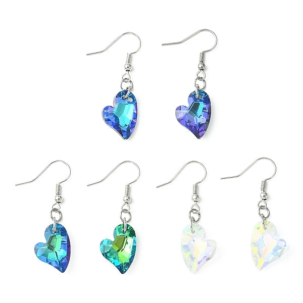 Boucles d'oreilles pendantes en verre à facettes coeur