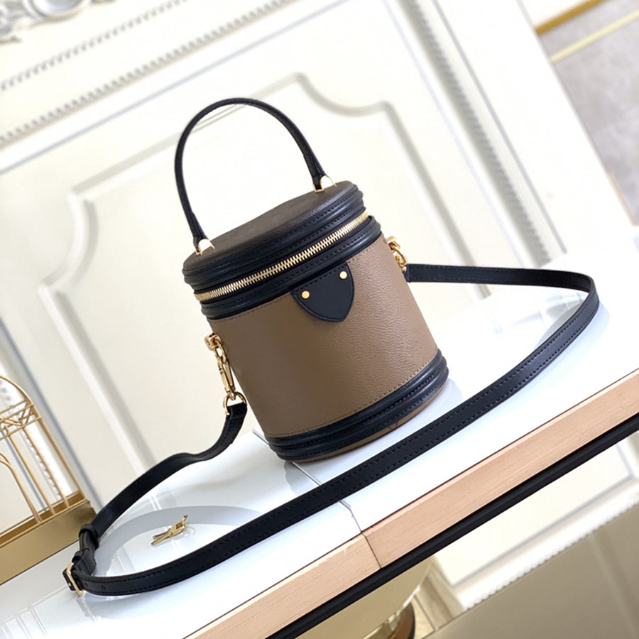 9A Mirror Quality Cosmetic Bags Beauty Cylindrical Mini Bag Cannes Coated Canvas Crossbody Detachable Shoulder Strap Drum Shoulder Bag Handle 17cm w
