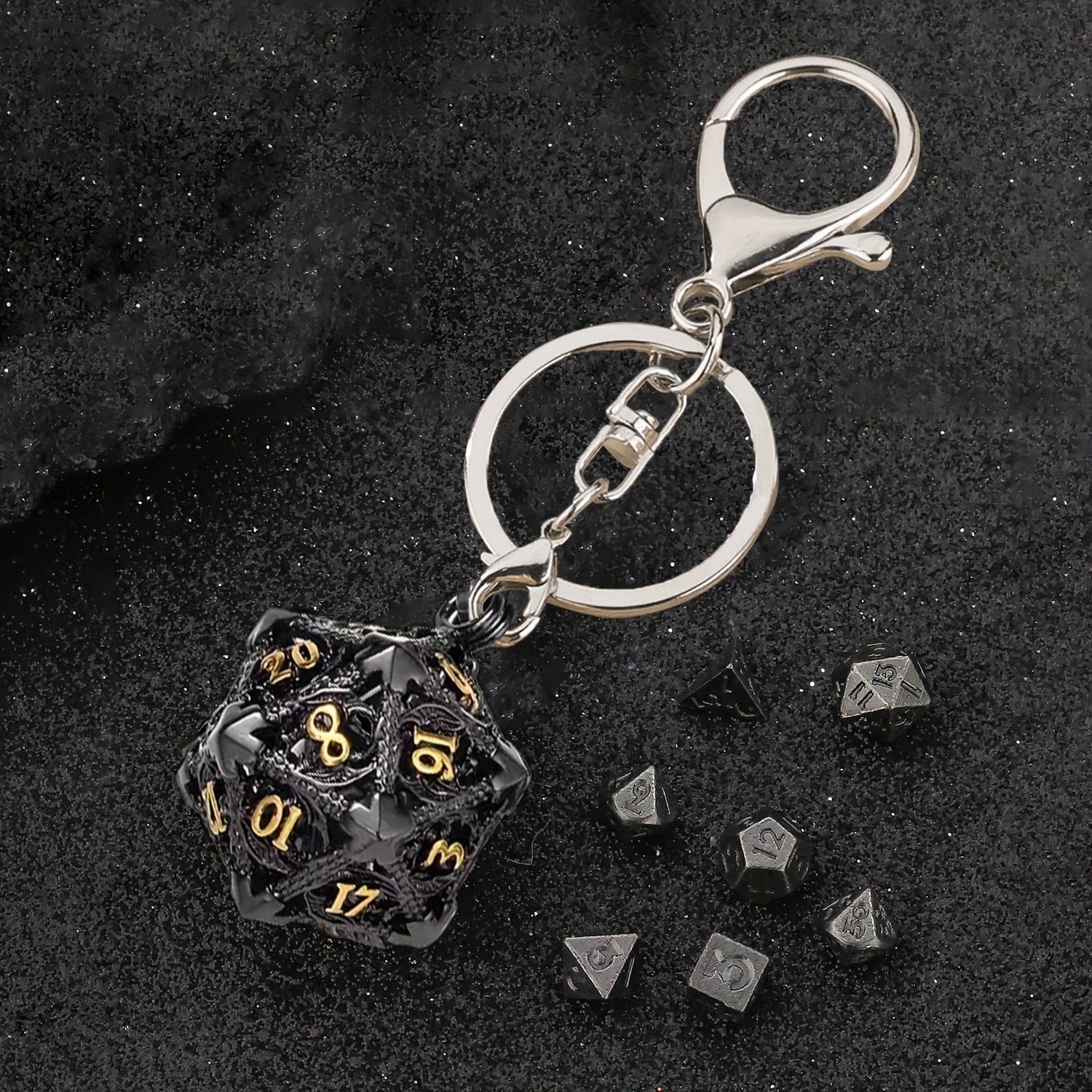 TEMU Mini 6mm Metal Dragon Hollow Dice Key Chain Pendant Set Running Group Board Game Dice