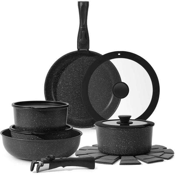 15 Pcs Pots and Pans Set Stick, Kitchen Cookware Sets with Detachable Handle, Non Stick Induction, stainless steel