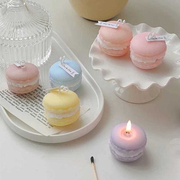 Macaroon shaped scented candles natural soy wax candles cute aromatherapy candles wedding home decoration birthday gifts W240813