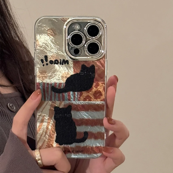 Winter black cat Leopard print carpet glitter art Phone Case For iPhone 16 15 14 13 12 11 Pro Max15 16 Plus Case Cute Cover