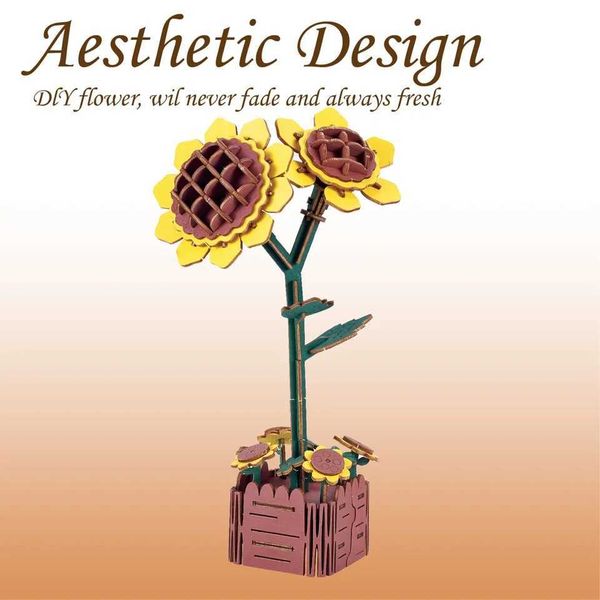 DIY Flower Playset (Rose) (Viku)Halloween 3D Wooden Puzzle Flower Artificial Wildflower Building Set Plant Model CollectionT250118