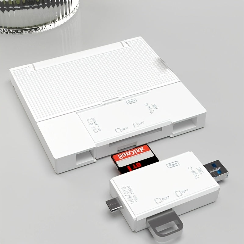 TEMU 7-in-1 Multifunctional Mini Sd- Card Reader - Type C, Wireless , Matte Plastic Finish - Data Transmission For Digital Cameras, Smartphones,