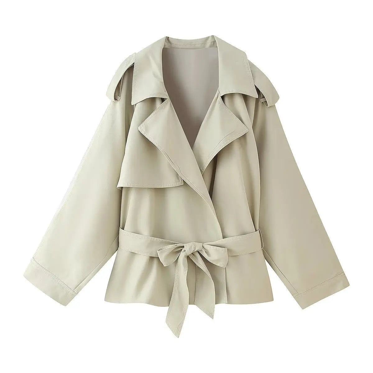 European and American style spring and autumn new short windbreaker jacket with belt temperament commuter jacket