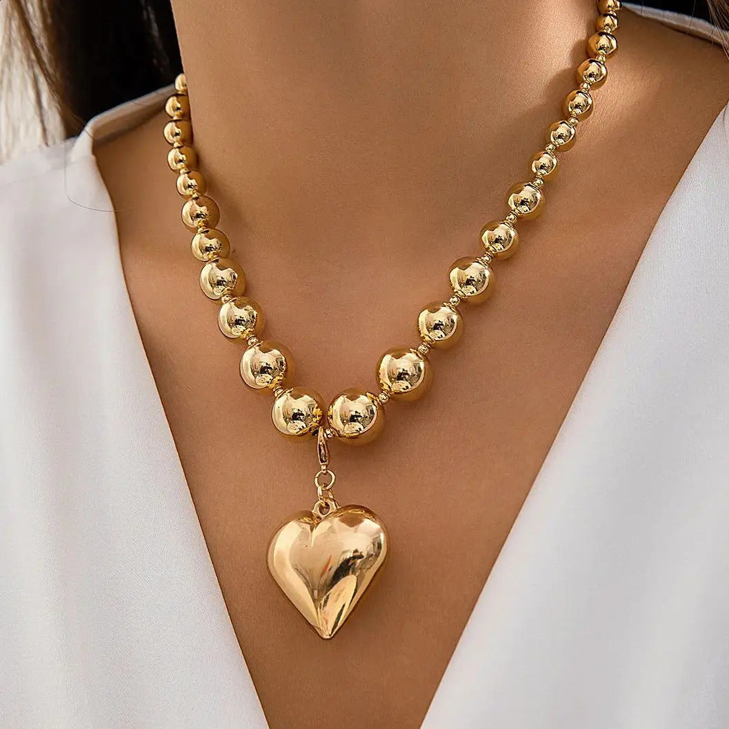 DIEZI Punk Big CCB Heart Pendant Necklace For Women Wedding Party Gift Simple Fashion Plastic Beads Choker Necklace Jewelry 240731