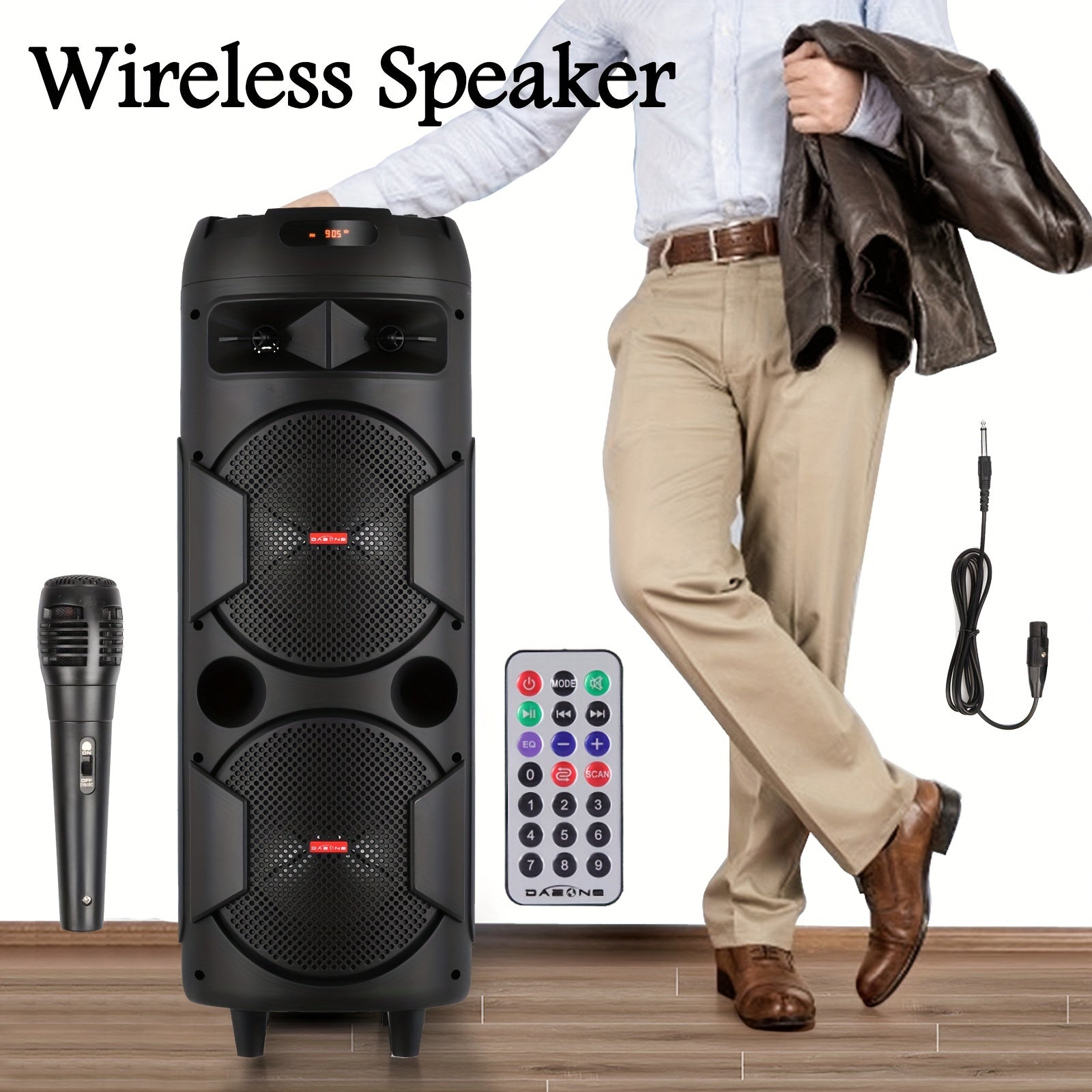 TEMU Portable Bluetooth Pa Speaker - Dual 8'' Karaoke Speaker System With Microphone, Remote Control & Built-in Rechargeable Battery, Mp3-usb-sd, Led