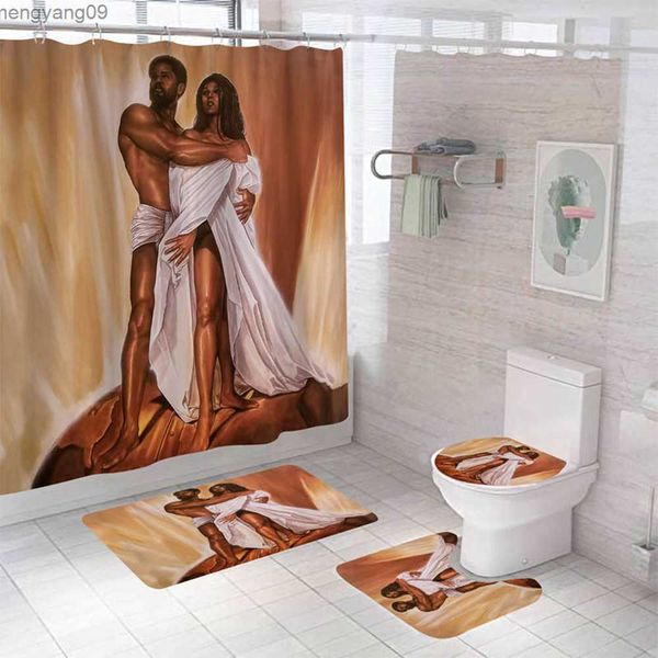 Shower Curtains Romantic Love Theme Shower Curtain Sets Rugs Blooming Bath Rug and Mats with Toilet Seat Cover Waterproof Bathroom Decor R23