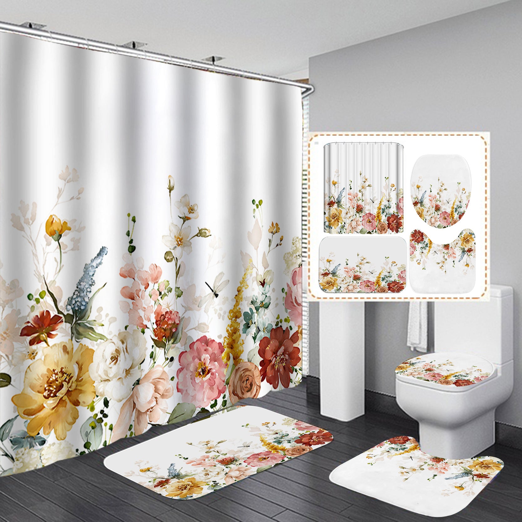 YL-37456 bathroom toilet punch-free curtain waterproof anti-light roller blinds toilet toilet block curtain toilet three-piece set