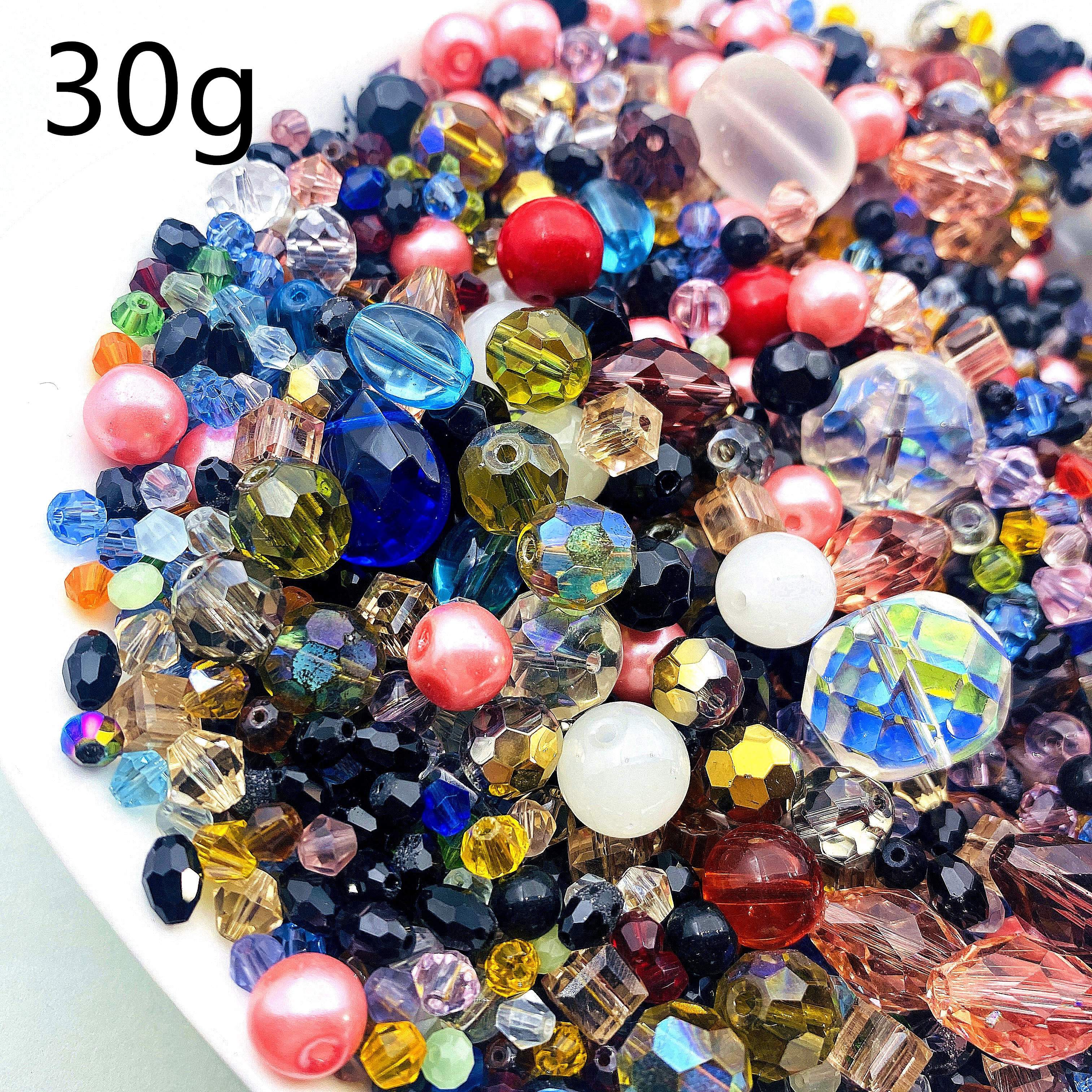 TEMU Hrwmif 20g-30g Mixed Color Mixed Style Mixed Size Artificial Crystal Glass Beads - Vibrant Glossy Jewelry Making Supplies For Diy Bracelets,