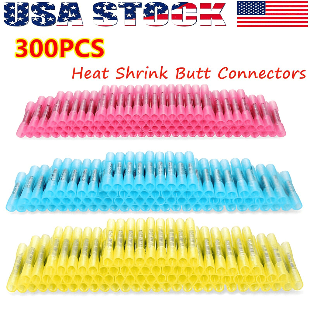 TEMU 300pcs Heat Shrink Butt Wire Splice Connectors Kits, 10-26 Awg Butt Splice Electrical Wire Connectors Kit, Insulated Marine Automotive Crimp