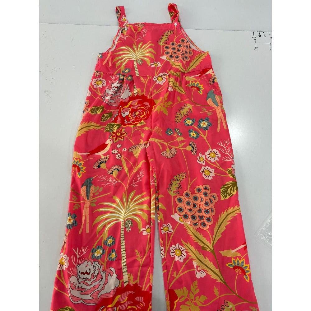 (822) European and American Summer Printed Button-up Suspenders Casual Pants