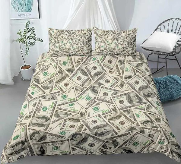 3D Modern Bedding Set USD Pattern Printed Down Duvet Cover Vivid Comfort Set 3-Piece Money Math Pattern Fun Soft Bed Set W240801