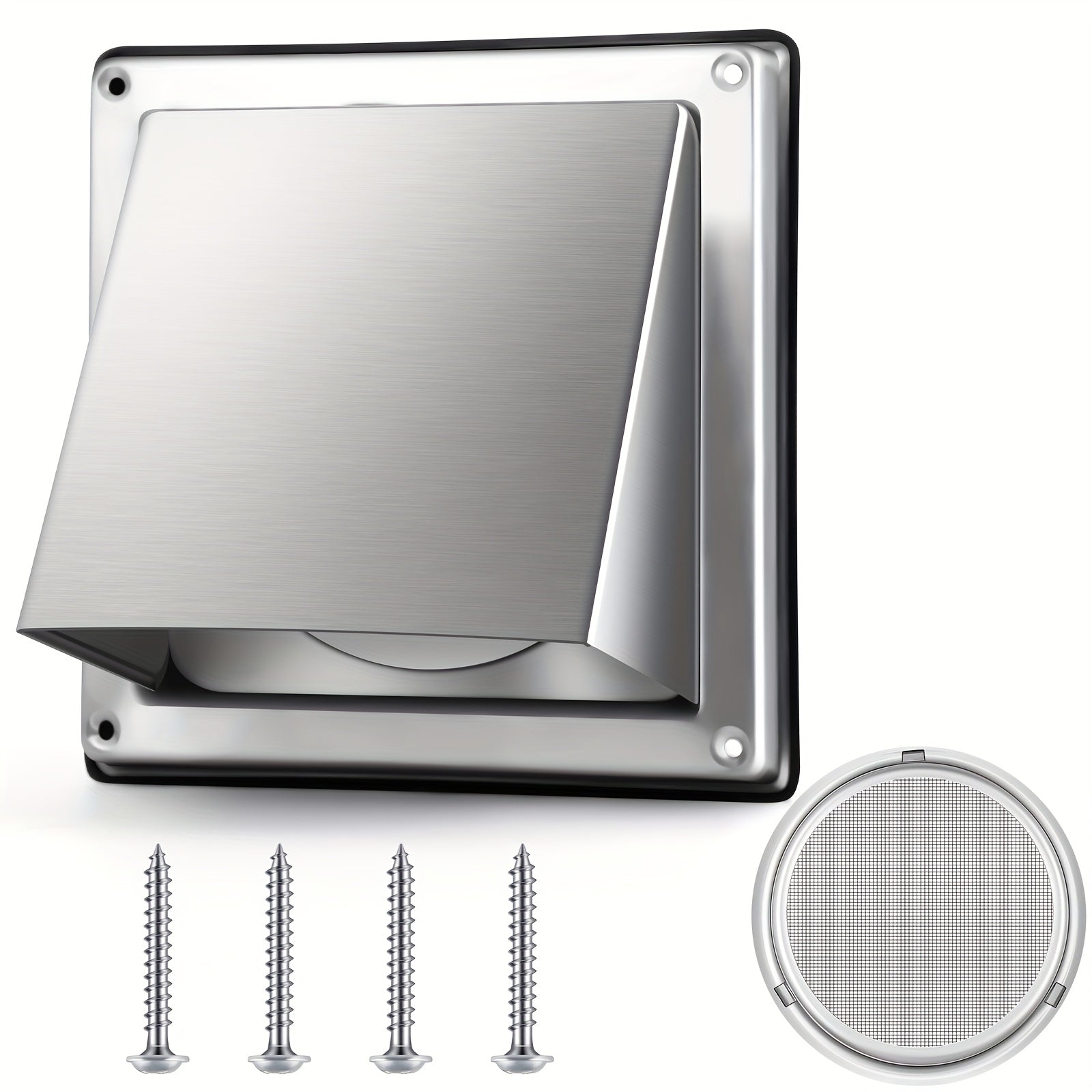 TEMU 4 Inch Heavy-duty Metal Dryer Vent Cover Outdoor With Stainless Steel Screen, Guard Wall & Cushioned Non-return Flap - Weatherproof Exhaust Vent