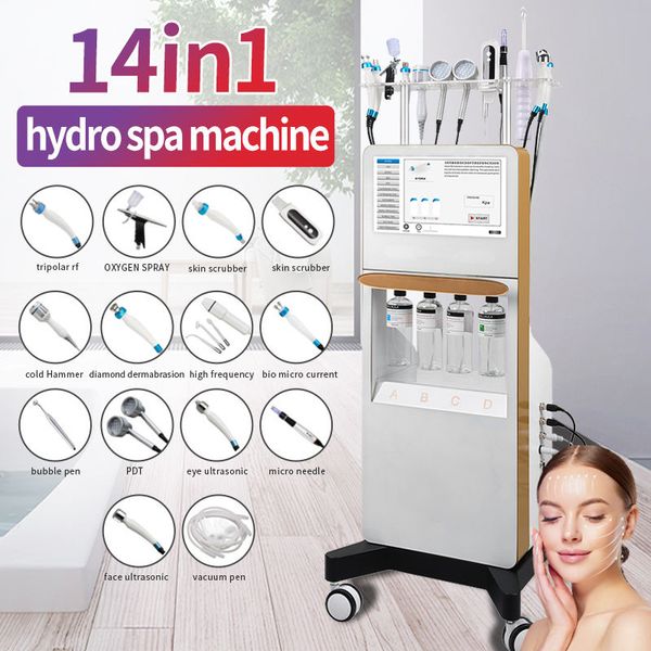 New Model 14 in 1 Diamond Hydra Dermabrasion Face Hydrating Bubble Cleaning H2O2 Oxygen Jet PDT Eye Face Lift Acne Treatment Facial Spa Mach