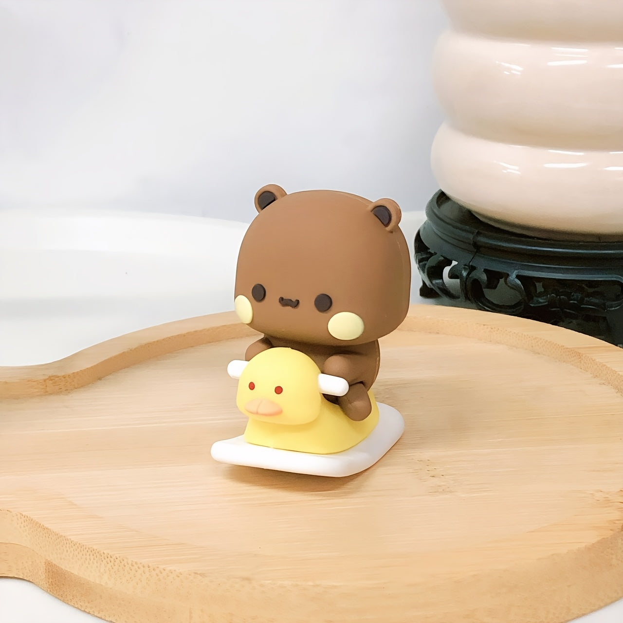 TEMU 1pc Cute Panda And Figurine, Cartoon Themed Plastic Desktop Decor, Ideal New Year Gift For , No Electricity Needed