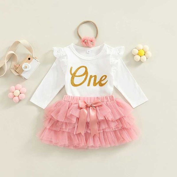 Ma Baby 6-18M 1st Birthday Newborn Infant Baby Girls Clothes Set Princess One Letter Romper Tulle Shorts Headband Outfits d01C250110