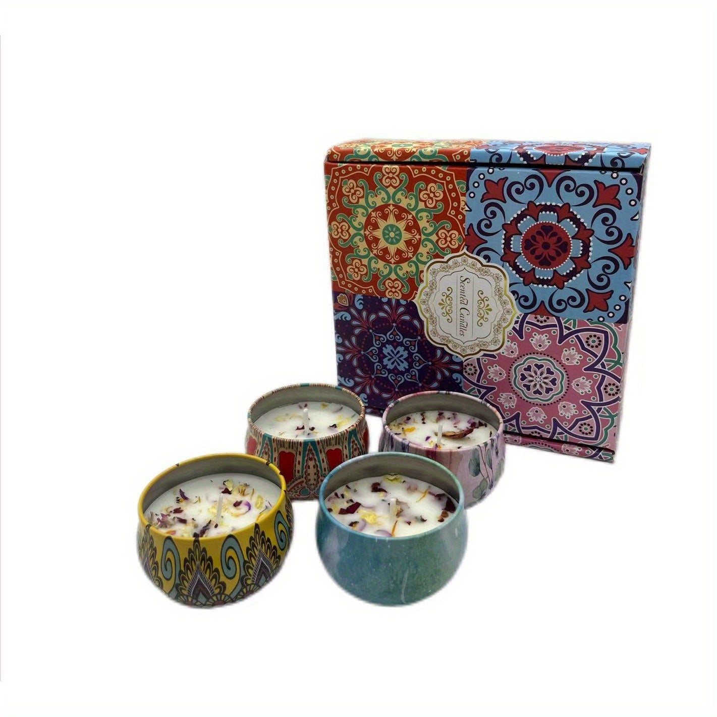 TEMU Colorful Scented Candle Gift Set (4 Scents: Jasmine, Sandalwood, , Rose) - Suitable For Home Decoration, Thanksgiving, Day. Scented Candles Used