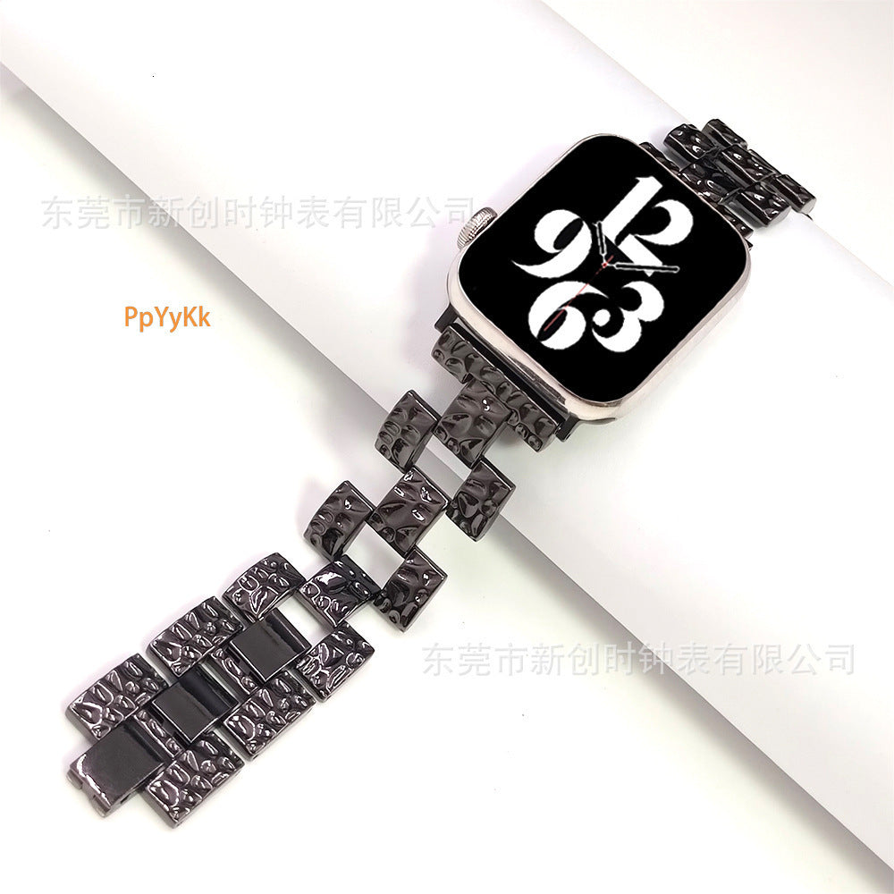 Fashion Trendy Stone Grain Texture Metal iWatch Band Premium Designer Stainless Steel Strap for iWatch Series 1-9 Stylish Luxury Wristband Wholesale