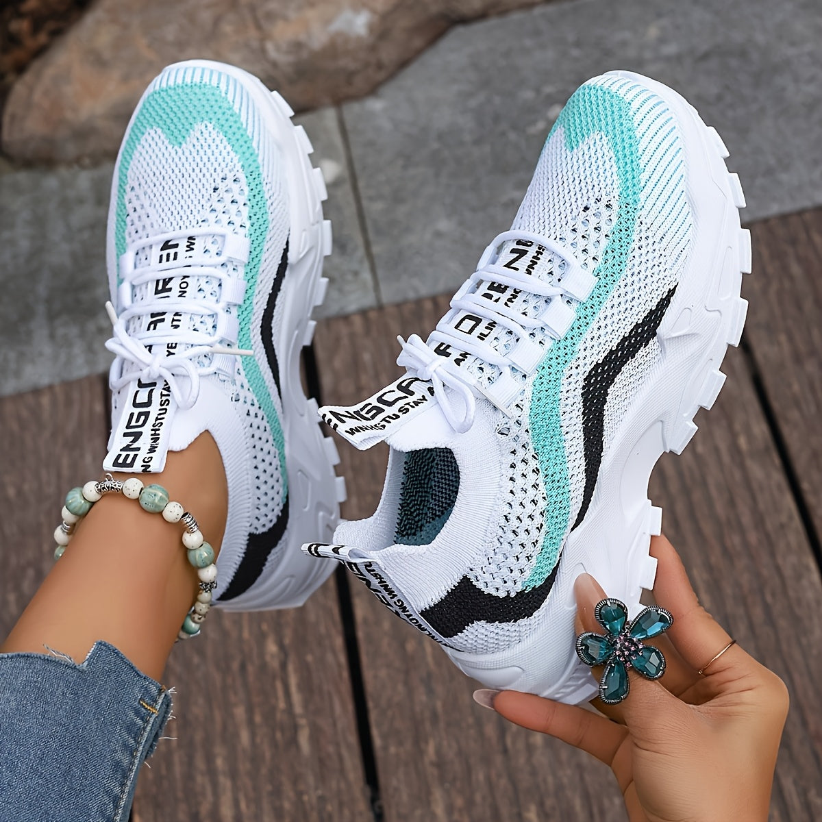 TEMU Women's Fashionable Casual Sneakers, Stripe Matching, Multiple Color Options, For Summer