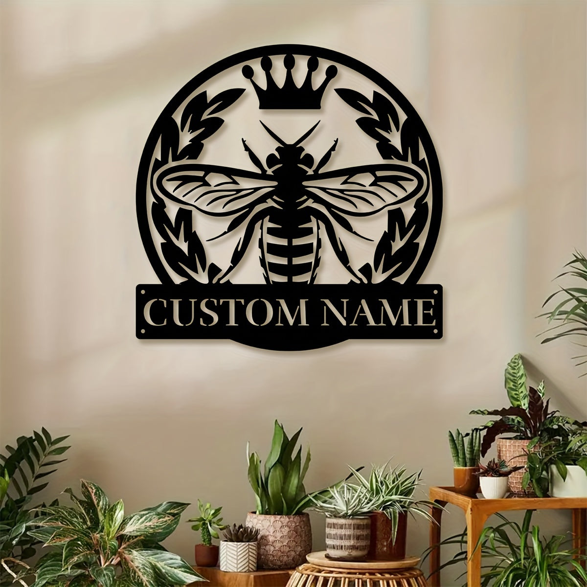 TEMU 1pc Custom Bee Crown Wall Art, Personalized Names Bee Crown Signs, Farmhouse Wall Decor, Metal Bee Crown Art, Custom Names Wall Decor For ,