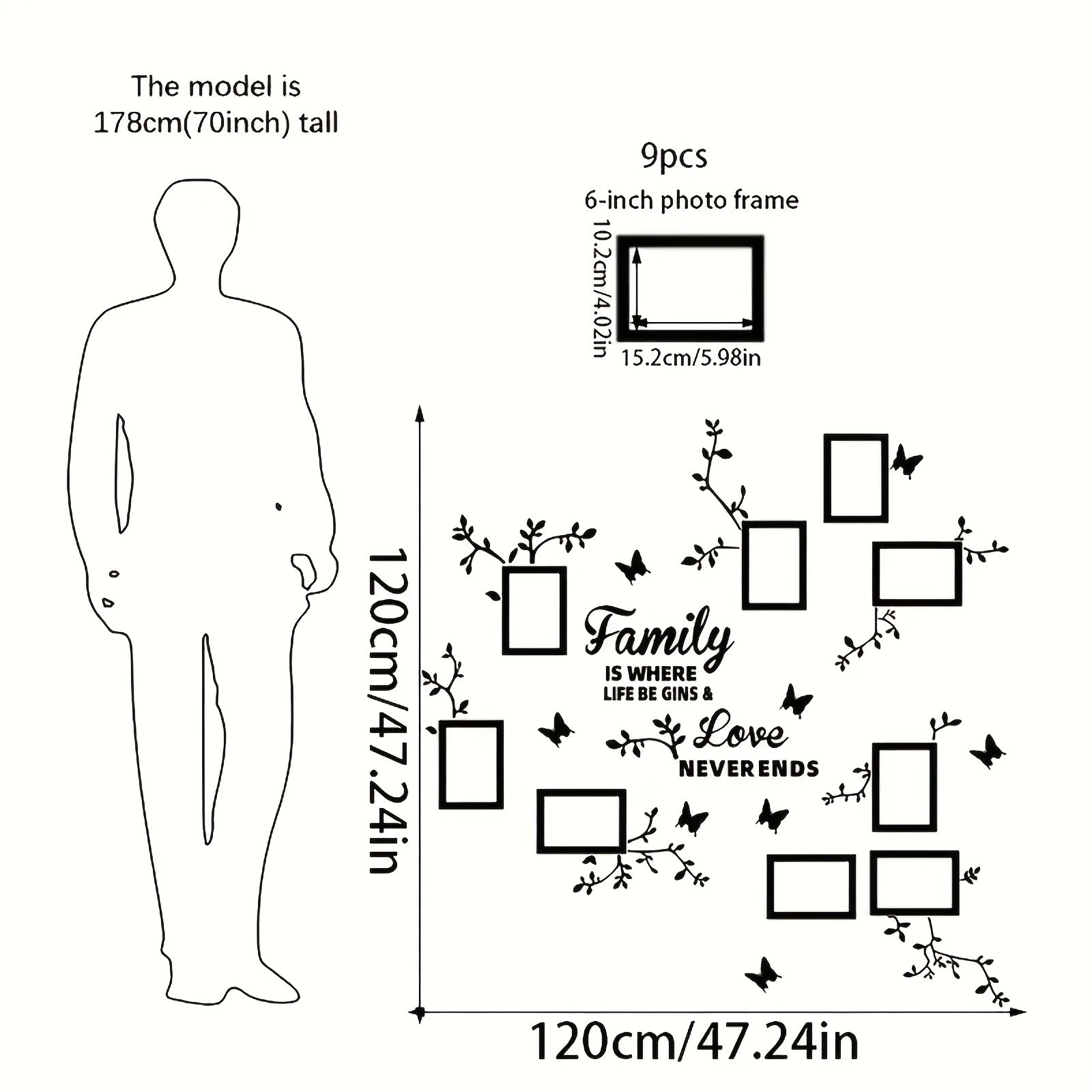 TEMU A Set Of Precision Branching Photo Frames, Acrylic Wall Decorations With Decoration Walls, 9 Photo Frames With 3d Self-adhesive Removable Wall