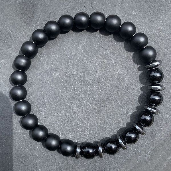 Natürliche Obsidian-Achat-Rundperlen-Stretcharmbänder für Männer und Frauen