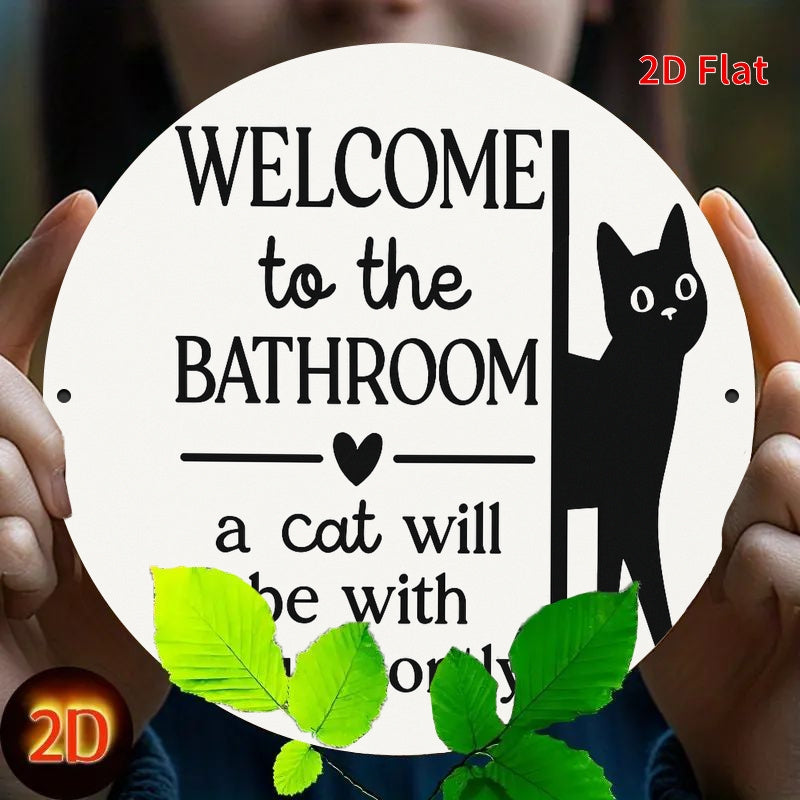 TEMU Funny Cat Bathroom Sign "welcome To The Bathroom A Cat " Metal Wall Decor - 7.8x7.8 Inch Black Cat On Toilet Paper Roll Design For Home, Office,