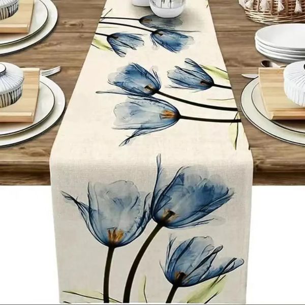 Tulipe Tabela de linho Mesa rústica da fazenda Mesa Runner 13x70 Inchkitchen Decoração da mesa de jantar para casa externa em casa 240730