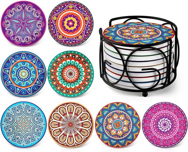 10cm Ceramic Coasters for Drinks Cork Base Mats with Holder for Friends Funny Birthday Housewarming Apartment Kitchen Bar Decor Suitable for